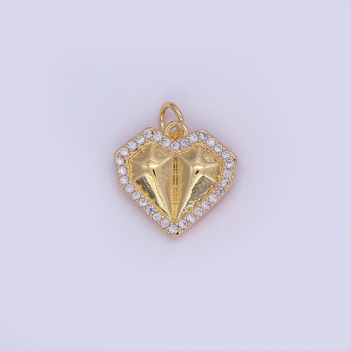 24K Gold Filled Geometric Edged Heart Micro Paved CZ Charm in Gold & Silver | N097 - DLUXCA
