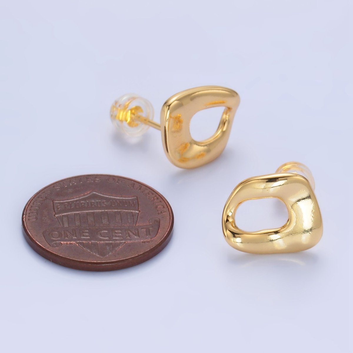 24K Gold Filled Geometric Molten Stud Earrings | V270 - DLUXCA