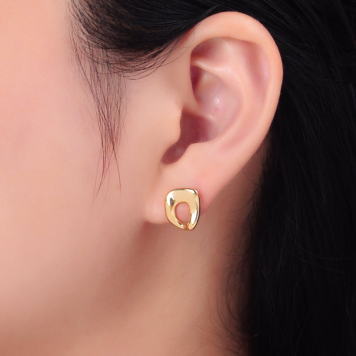 24K Gold Filled Geometric Molten Stud Earrings | V270 - DLUXCA