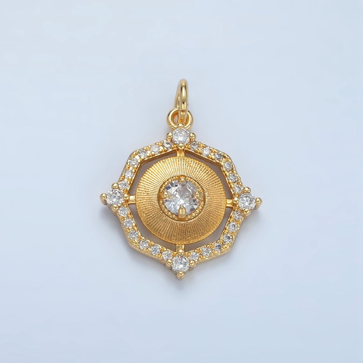 24K Gold Filled Geometric Sunburst Micro Paved CZ Bezel Charm | E203 - DLUXCA