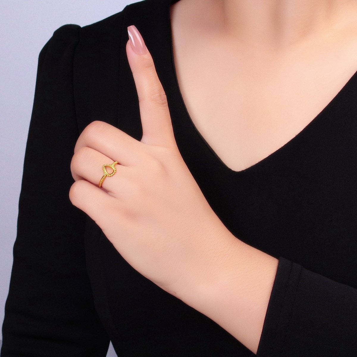 24K Gold Filled Geometric Triangle Dotted Ring | O933 - DLUXCA