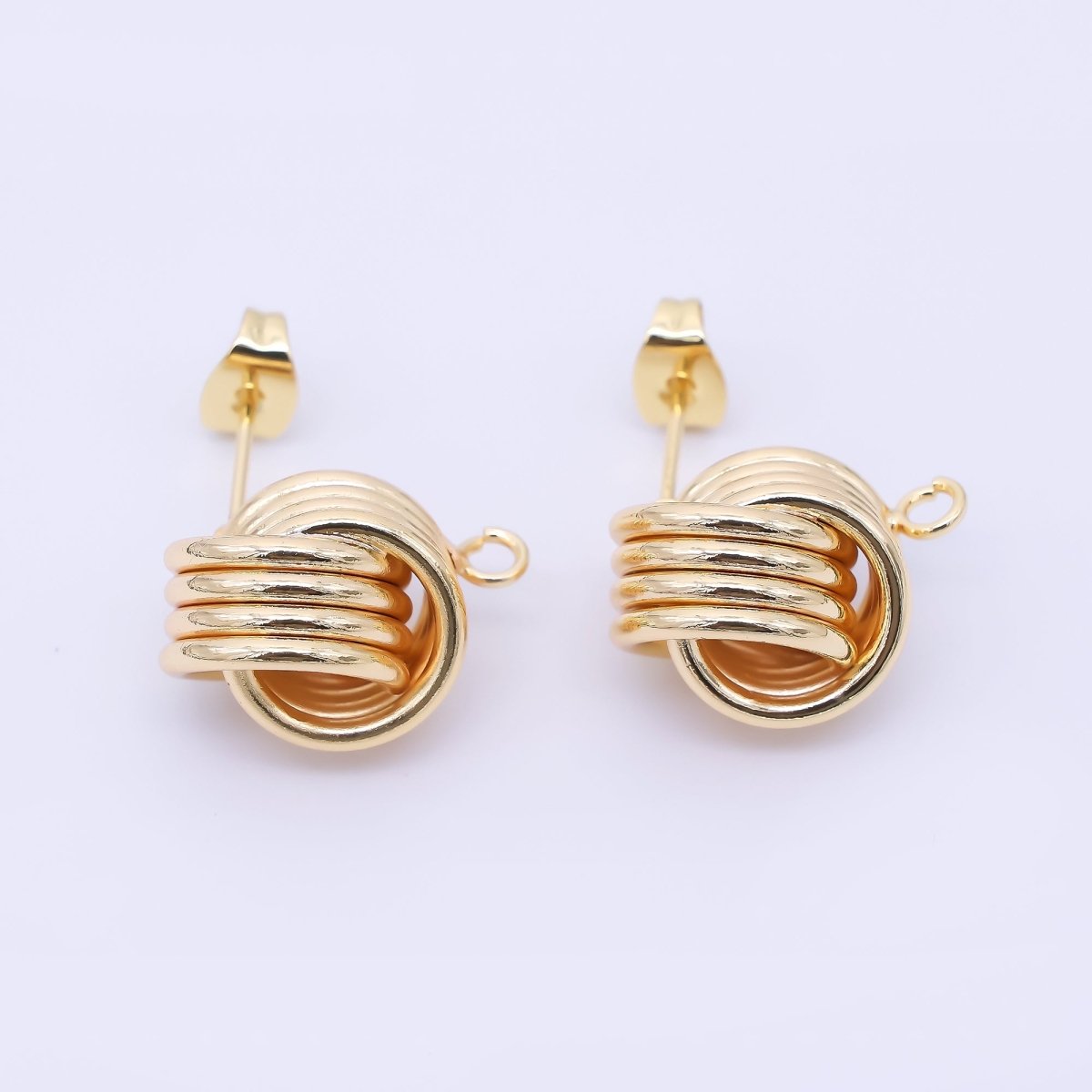 24K Gold Filled Geometric Triple Band Coil Double Drop Stud Earrings Findings | Z1326 - DLUXCA