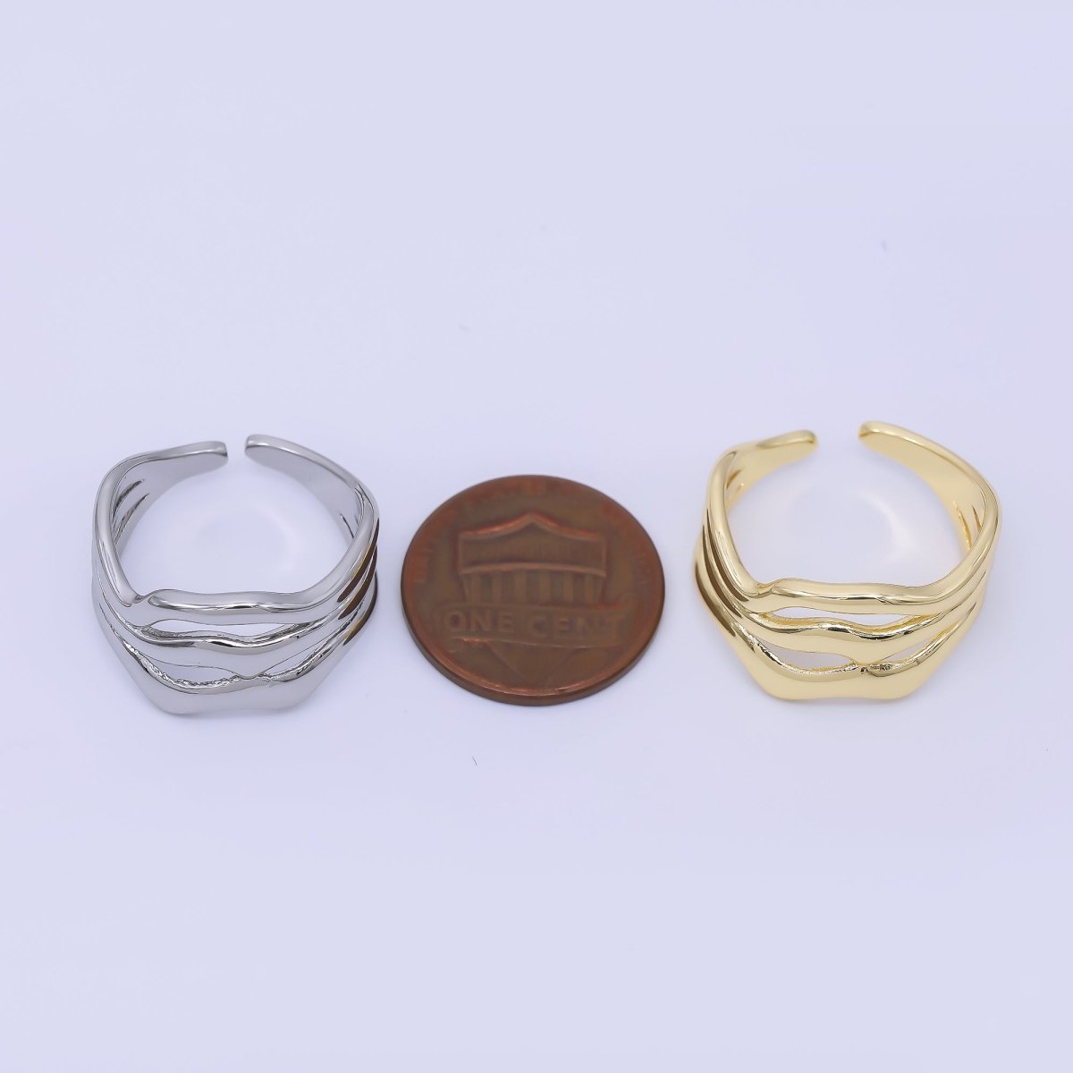 24K Gold Filled Geometric Triple Molten Band Ring in Gold & Silver | O1621 O1620 - DLUXCA