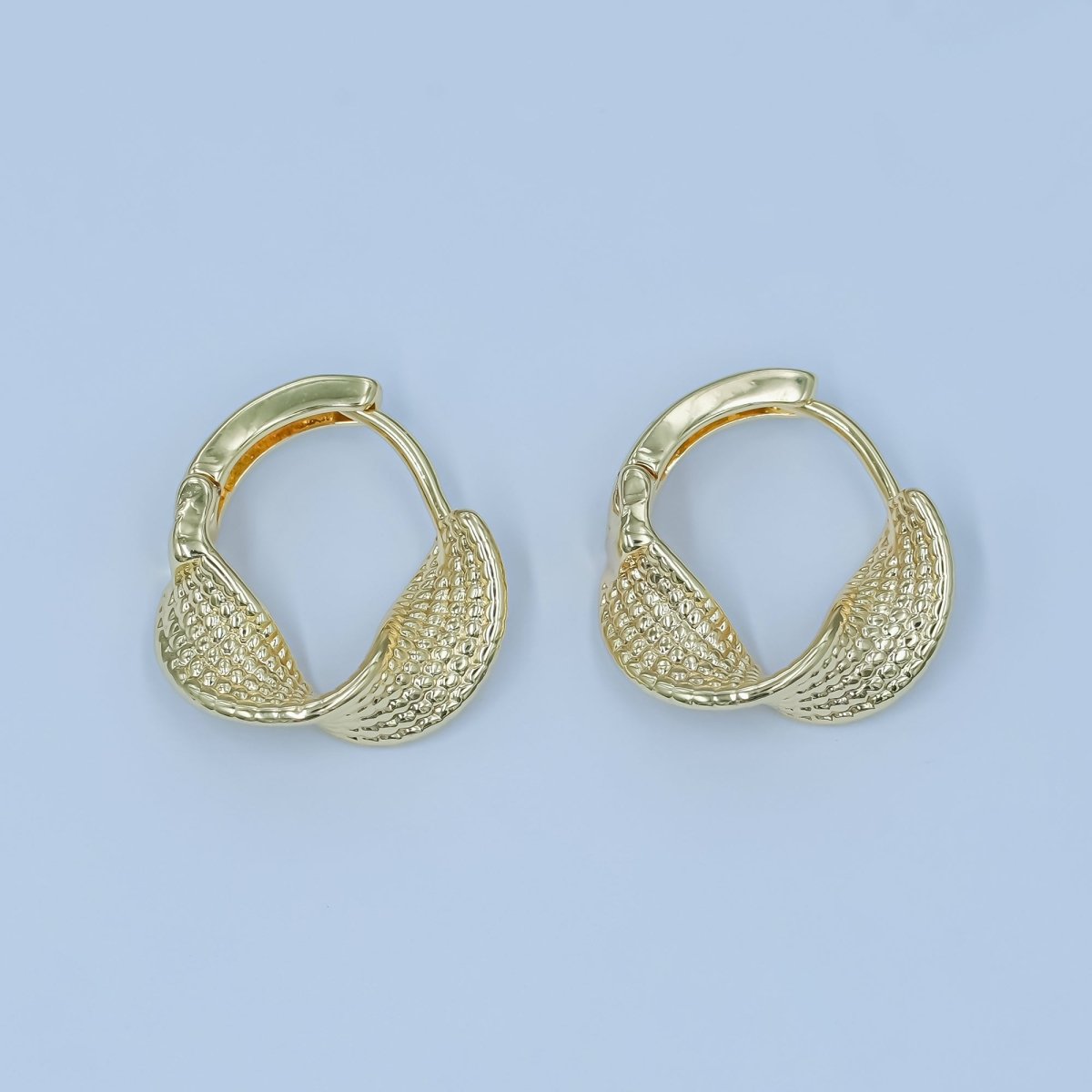 24K Gold Filled Geometric Twisted Dotted Hoop Earrings | AD1192 - DLUXCA
