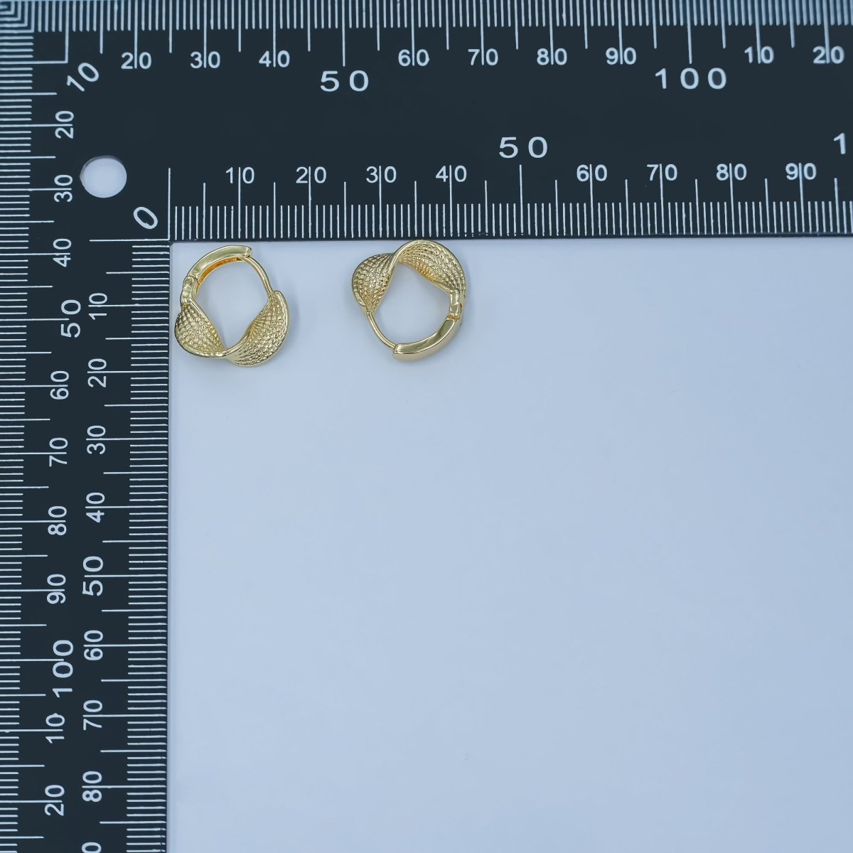 24K Gold Filled Geometric Twisted Dotted Hoop Earrings | AD1192 - DLUXCA
