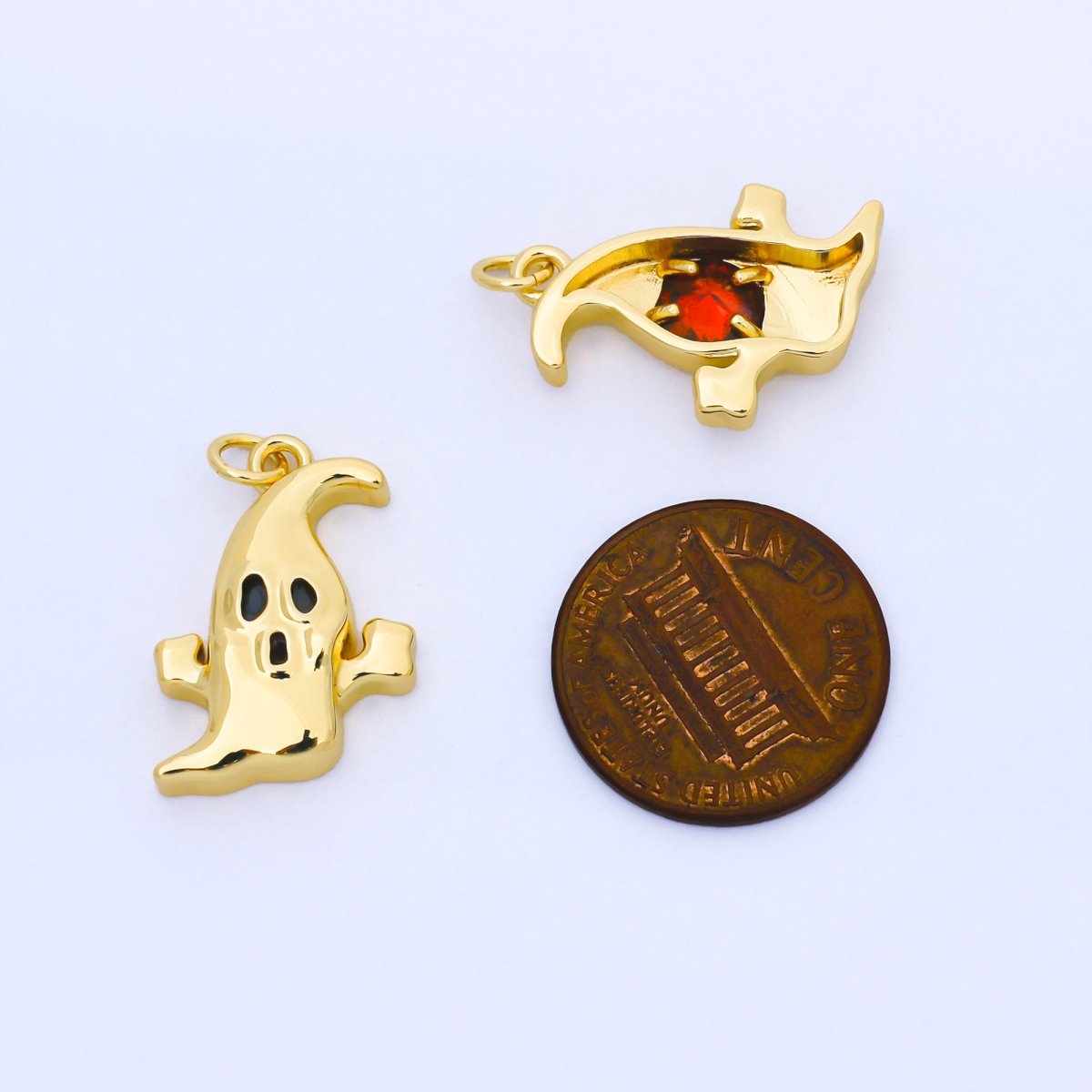 24K Gold Filled Ghost Pendant Halloween Charm | AF1566 - DLUXCA