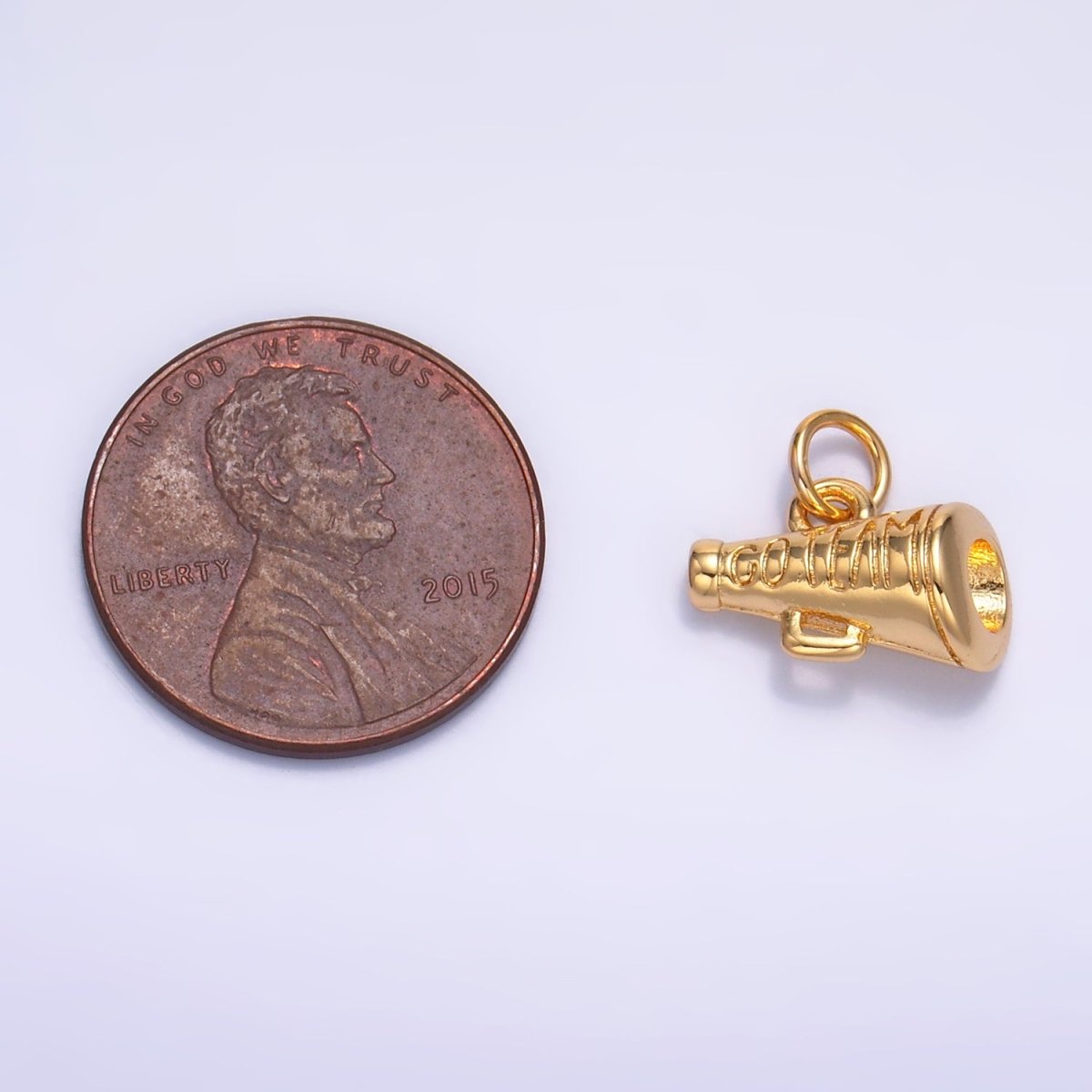 24K Gold Filled "Go Team" Script Engraved Megaphone 3D Multidimensional Charm | W232 - DLUXCA