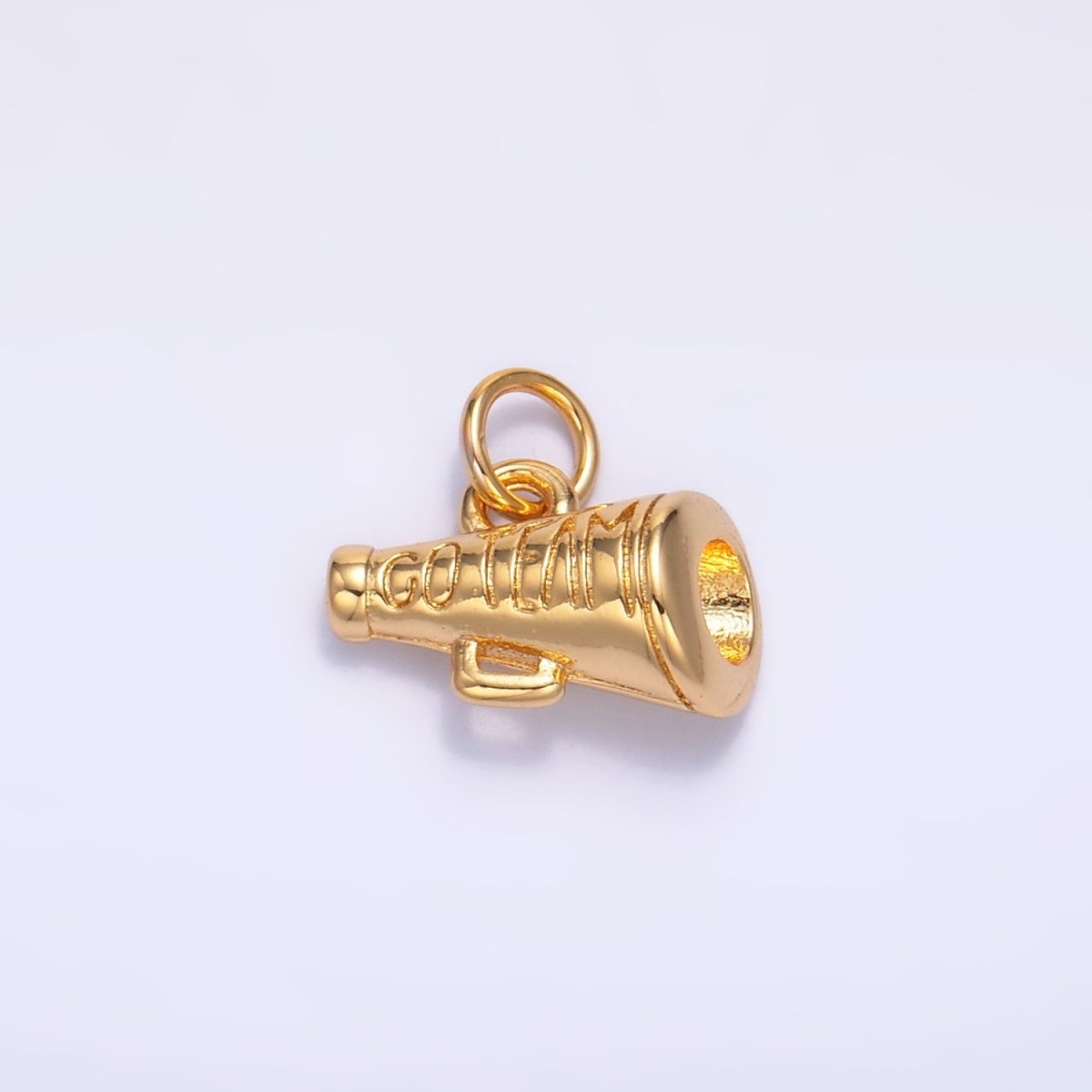 24K Gold Filled "Go Team" Script Engraved Megaphone 3D Multidimensional Charm | W232 - DLUXCA