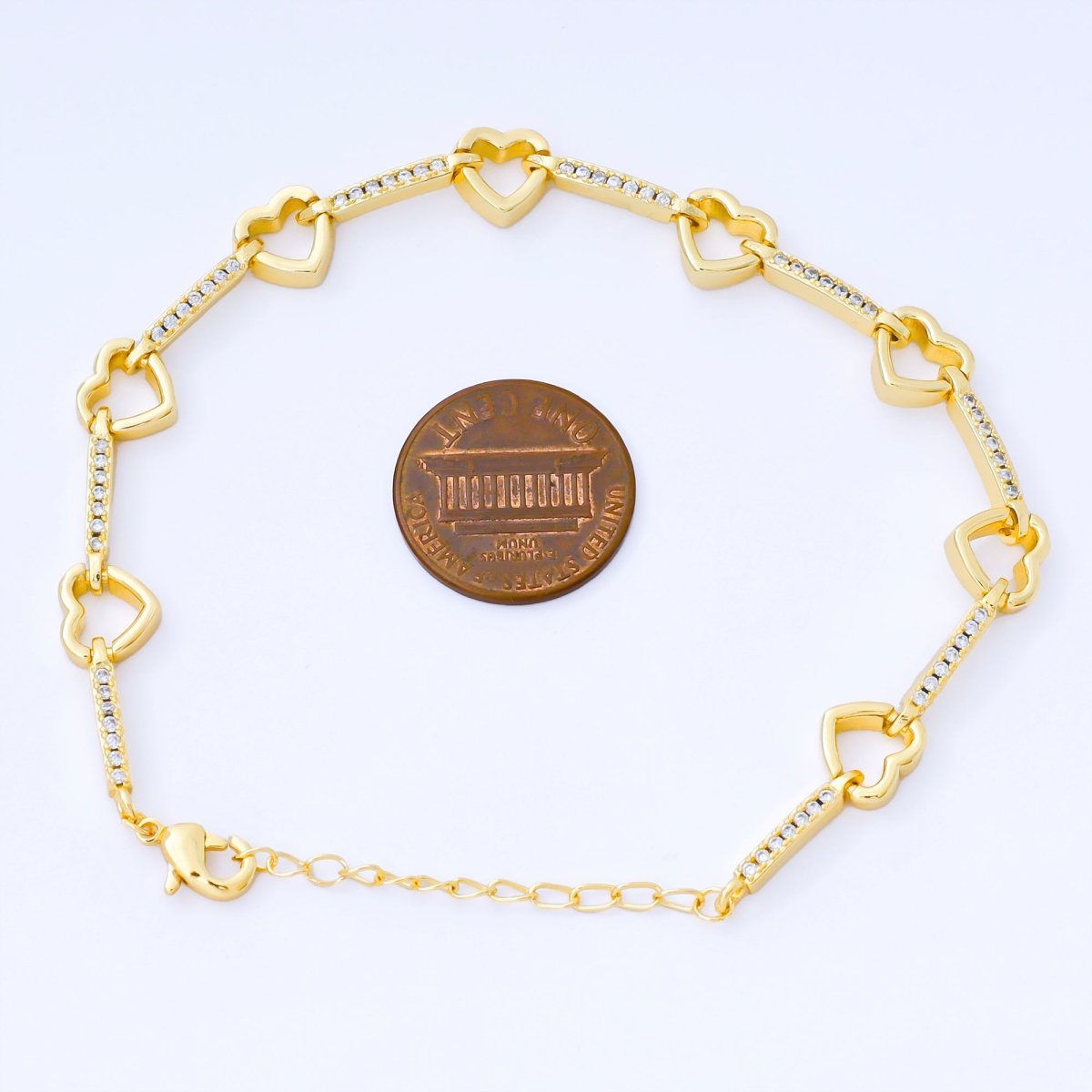 24K Gold Filled Gold Heart Link Bracelet Dainty Chain Bracelet WA - 1670 - DLUXCA