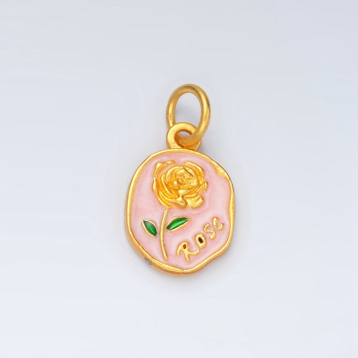 24K Gold Filled Gold Rose, 17mm Round Floral Charm | M150 - DLUXCA