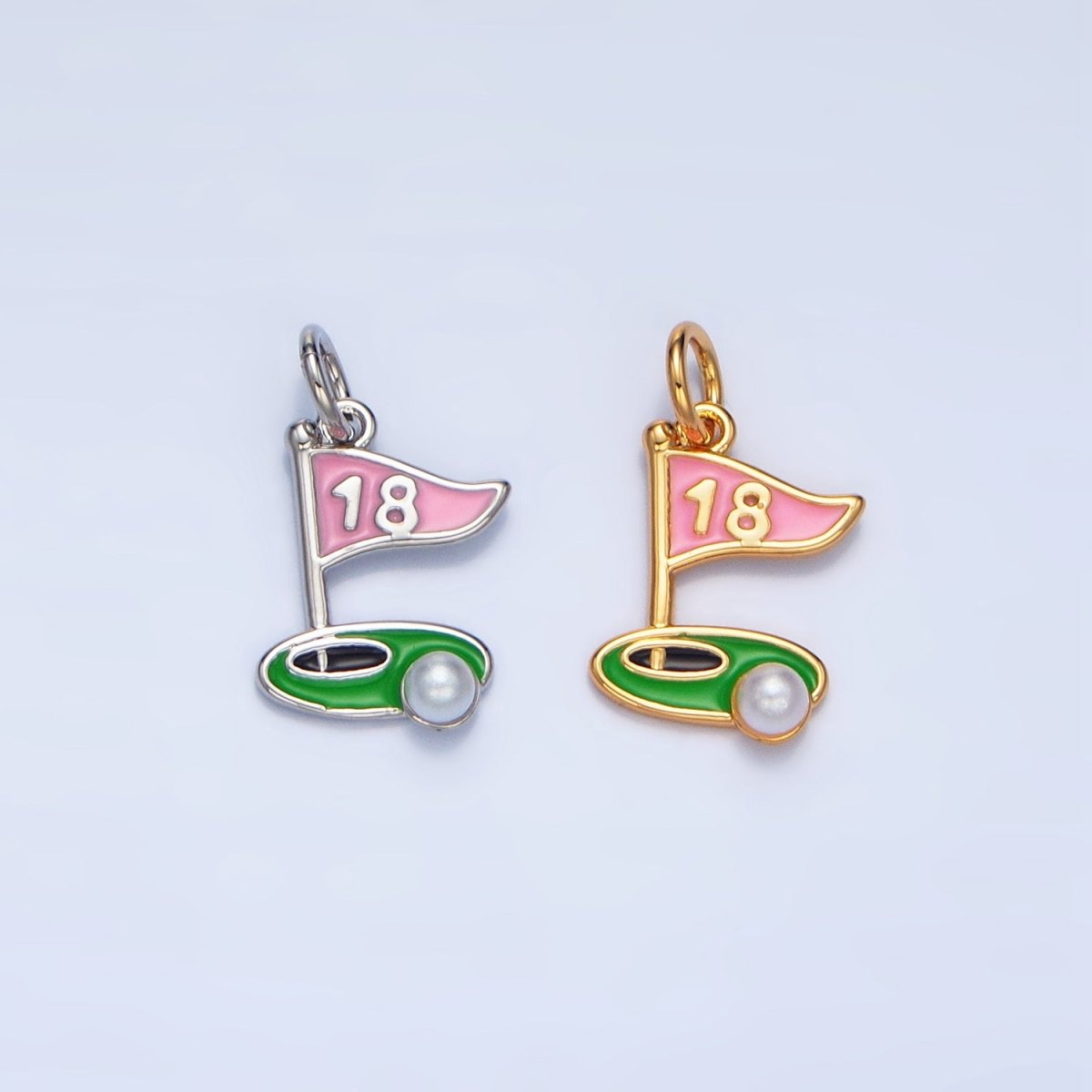 24K Gold Filled Golf Course Pearl Enamel Charm in Gold & Silver | E371 - DLUXCA