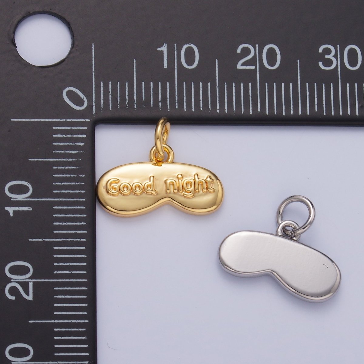 24K Gold Filled "Good Night" Script Engraved Sleep Mask Charm in Gold & Silver | W416 - DLUXCA