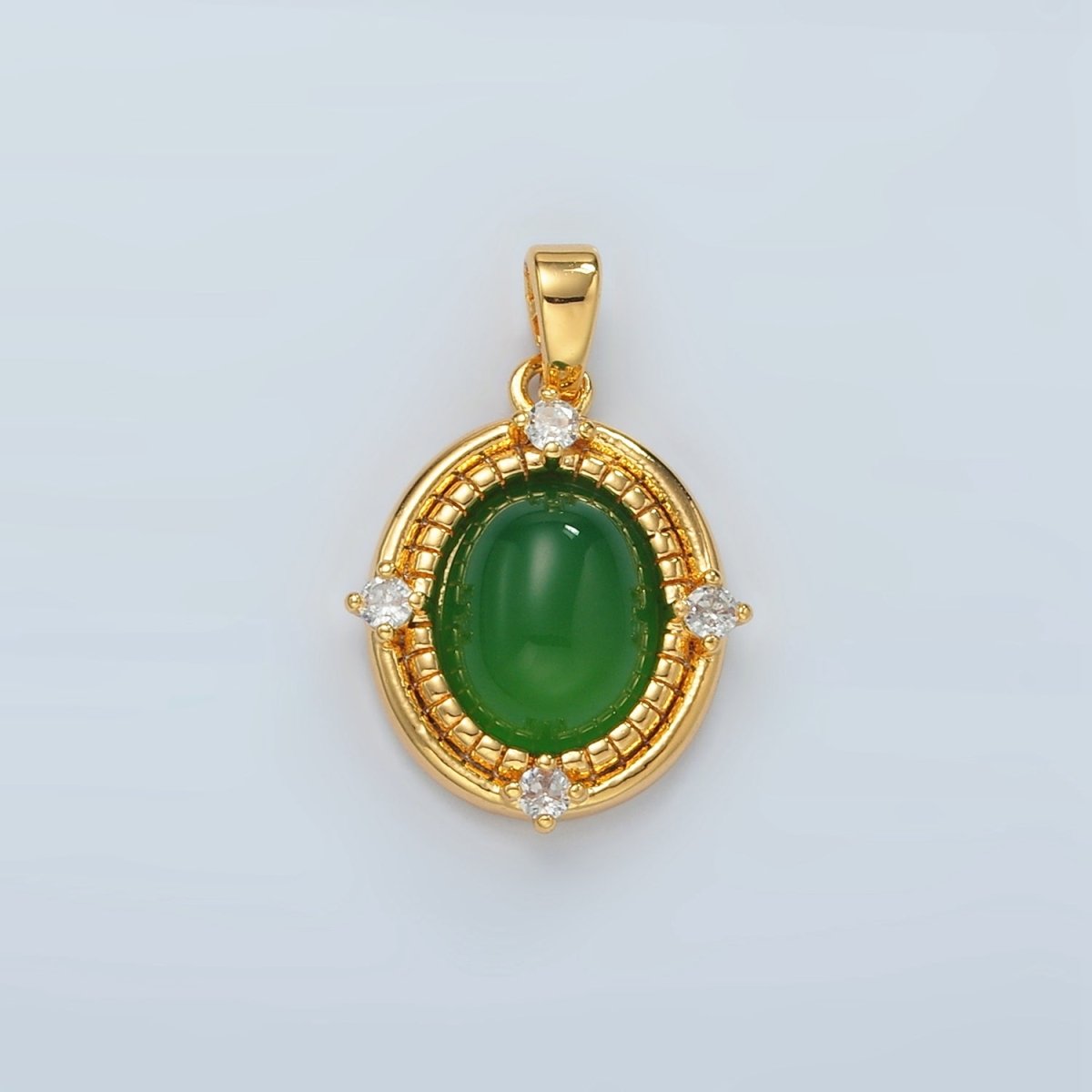 24k Gold Filled Green Aventurine CZ Bezel Oval Pendant | H908 - DLUXCA