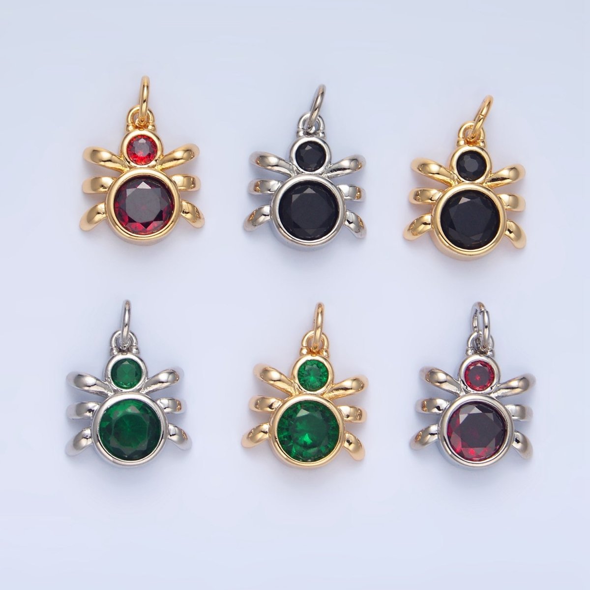 24K Gold Filled Green, Black, Red CZ Insect Spider Charm | X886 - X901 - DLUXCA