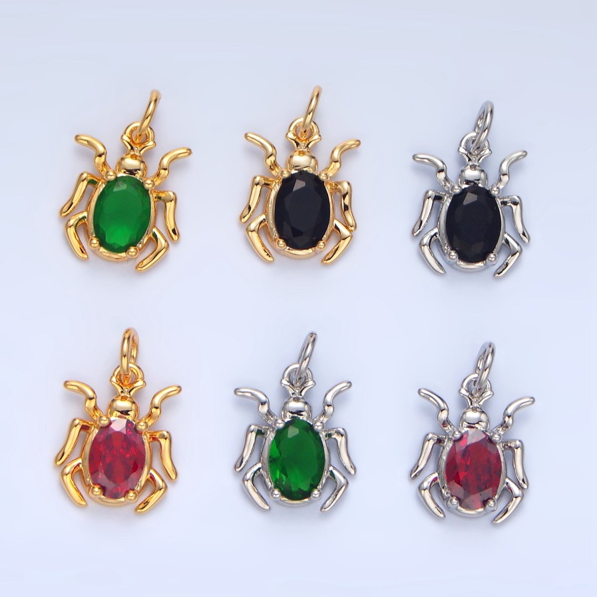 24K Gold Filled Green, Black, Red CZ Spider Insect Charm | X902 - X904 - DLUXCA