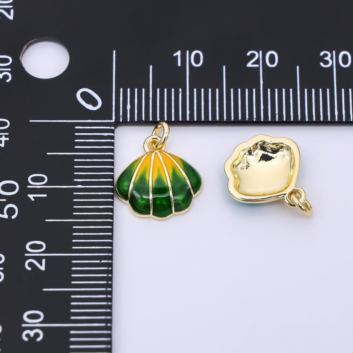 24K Gold Filled Green, Blue, Orange Gradient Enamel Scallop Clam Sea Shell Charm | AF545 AF546 - DLUXCA