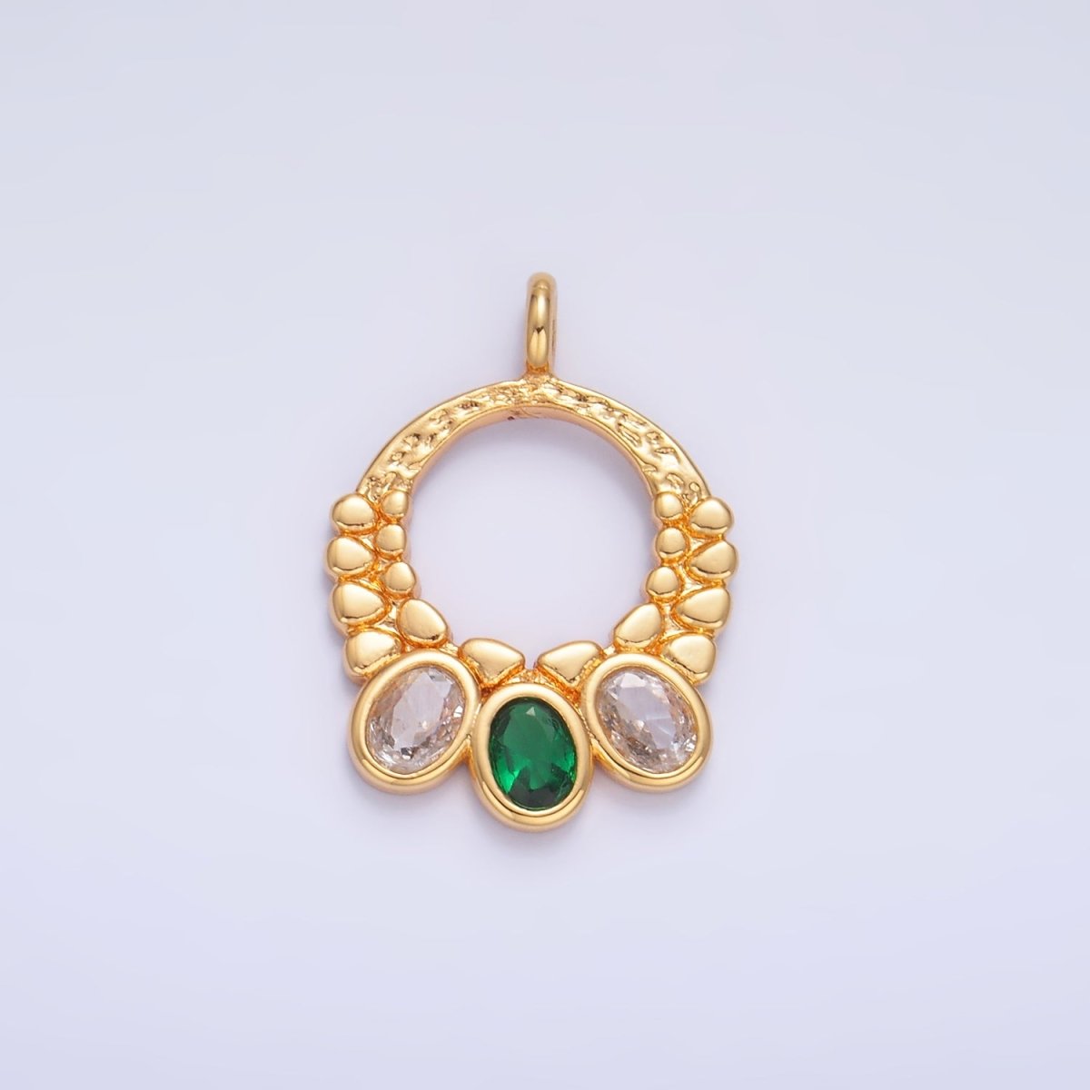 24K Gold Filled Green Clear CZ Dotted Open Circular Charm | W394 - DLUXCA