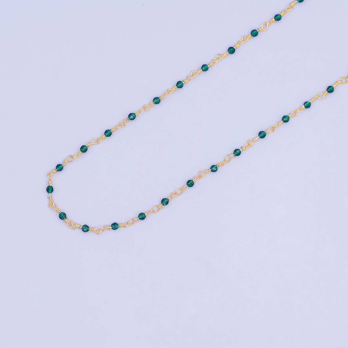 24K Gold Filled Green Crystal Link Unfinished Chain by Yard | Roll - 1668 - DLUXCA