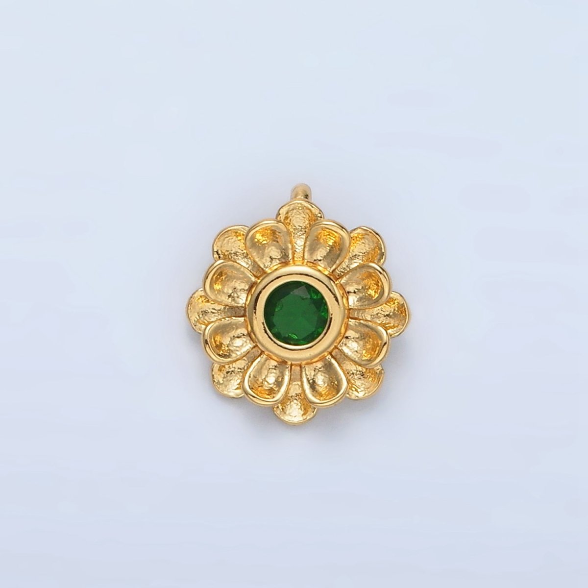 24K Gold Filled Green CZ Flower Curved Petal Charm | E064 - DLUXCA