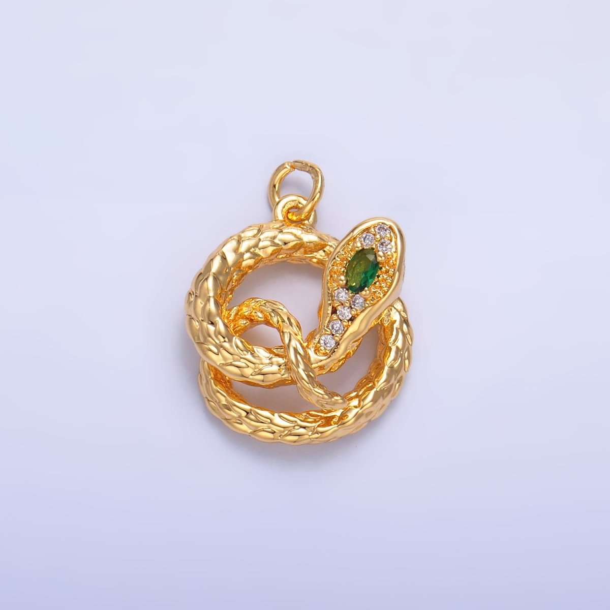 24K Gold Filled Green CZ Micro Paved Circular Snake Serpent Animal Charm in Gold & Silver | W365 - DLUXCA