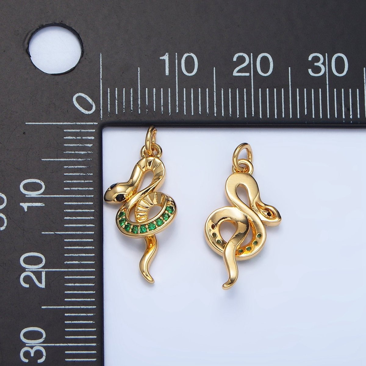 24K Gold Filled Green CZ Micro Paved Snake Animal Charm | W084 - DLUXCA