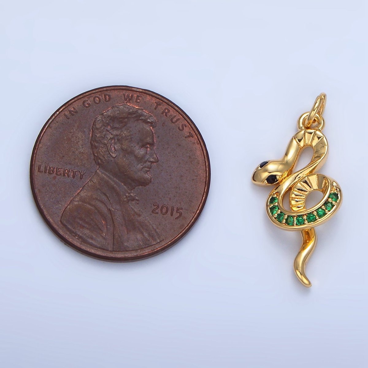 24K Gold Filled Green CZ Micro Paved Snake Animal Charm | W084 - DLUXCA