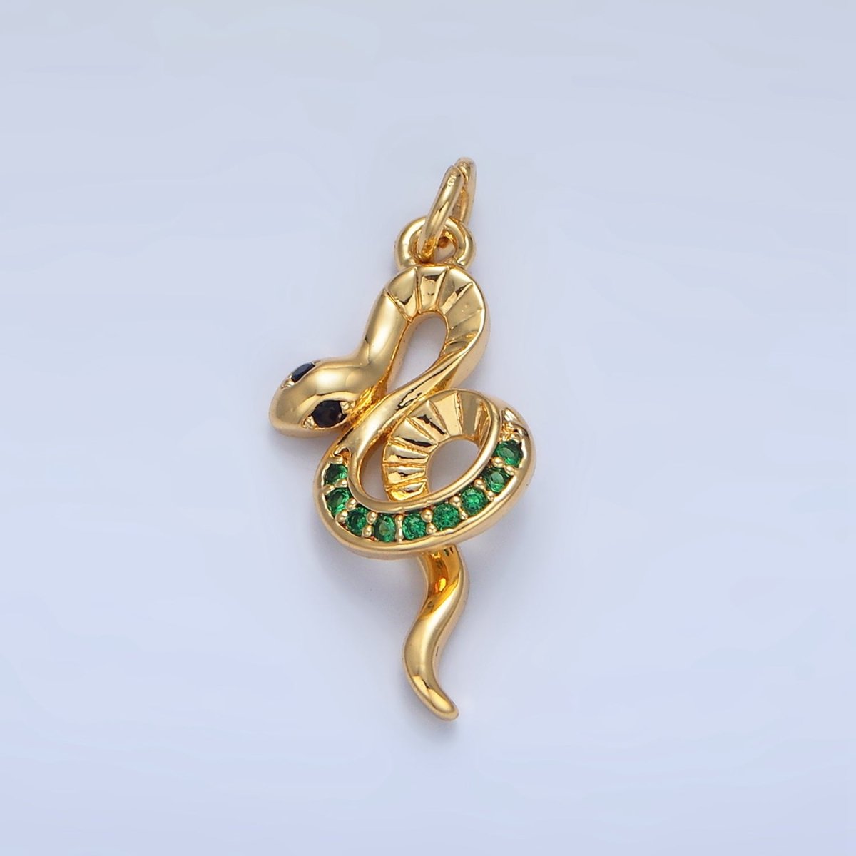 24K Gold Filled Green CZ Micro Paved Snake Animal Charm | W084 - DLUXCA