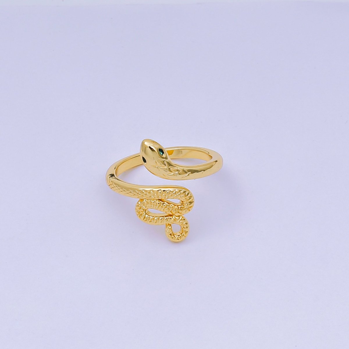 24K Gold Filled Green CZ Serpent Snake Adjustable Ring | O - 1491 - DLUXCA