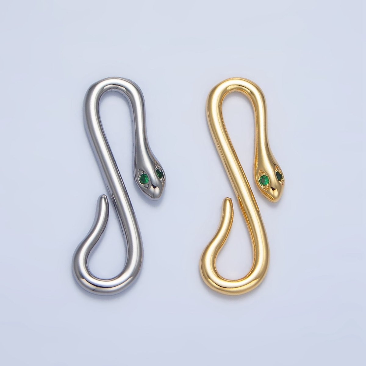 24K Gold Filled Green CZ Snake Push Closure Findings in Gold & Silver | Z974 - DLUXCA