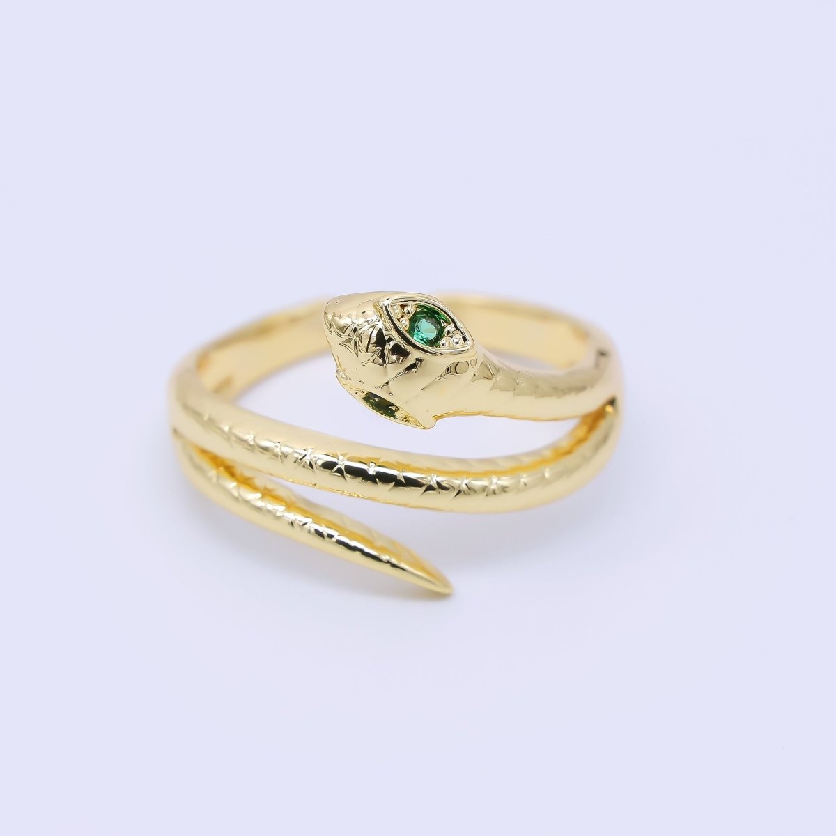 24K Gold Filled Green CZ Snake Serpent Scaled Adjustable Ring | O1185 - DLUXCA