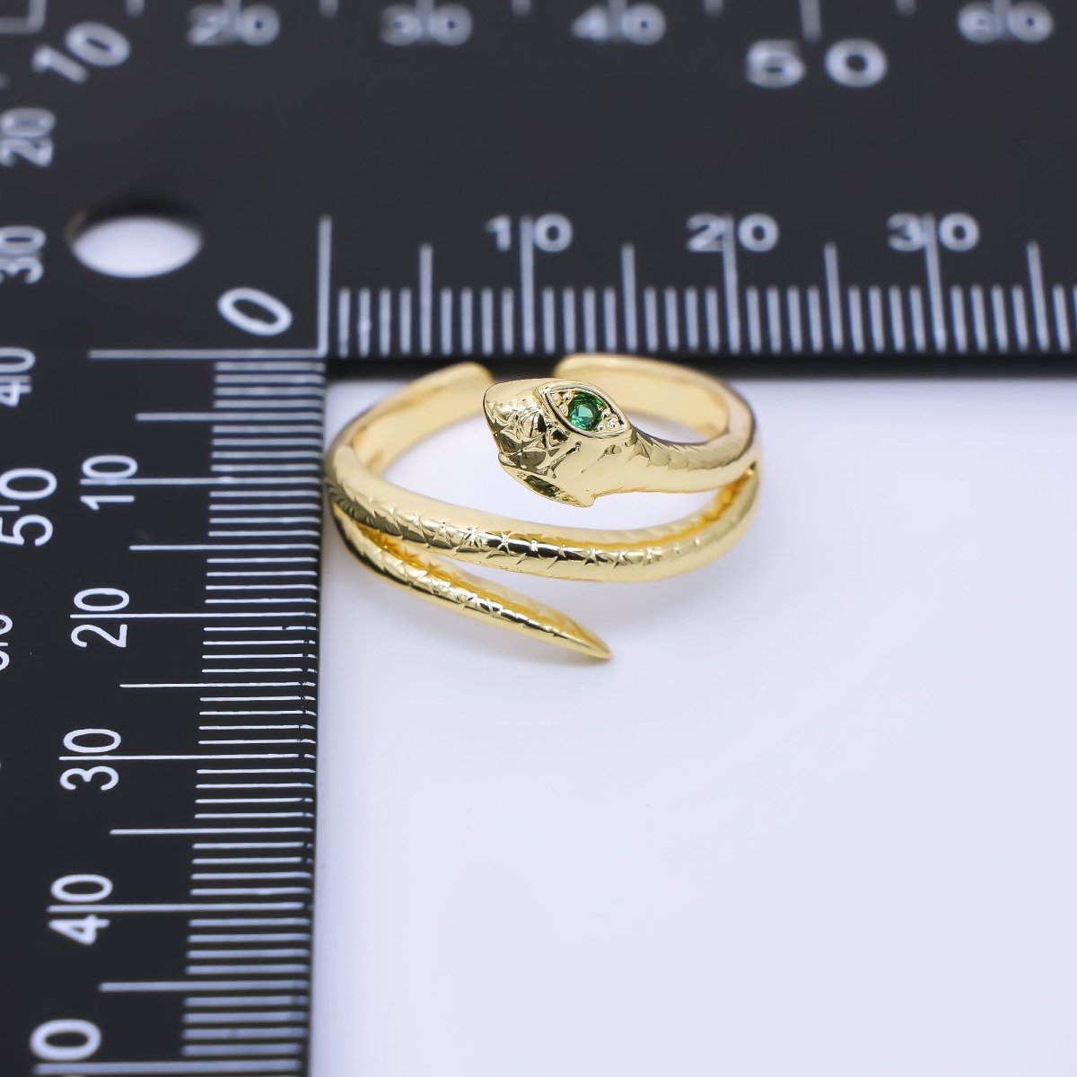 24K Gold Filled Green CZ Snake Serpent Scaled Adjustable Ring | O1185 - DLUXCA