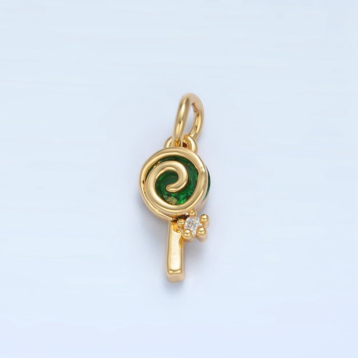 24K Gold Filled Green CZ Sweet Swirl Lollipop Candy Food Charm | X287 - DLUXCA