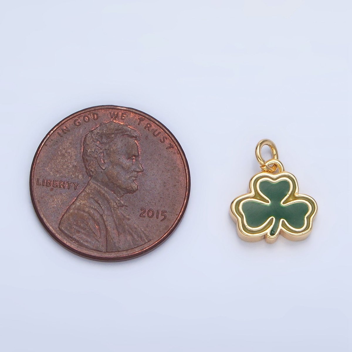 24K Gold Filled Green Enamel Clover Leaf Charm in Gold & Silver | N1322 - DLUXCA