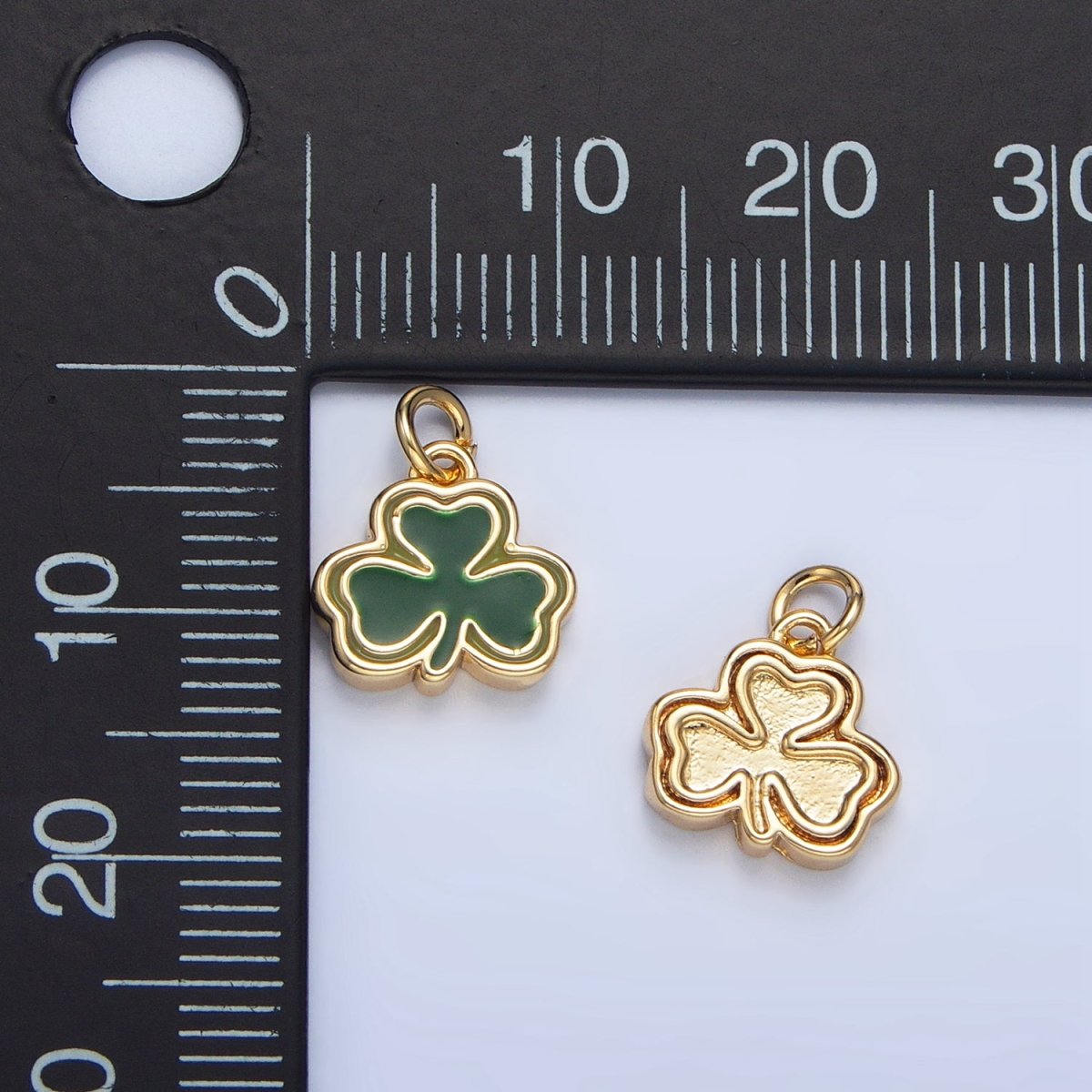 24K Gold Filled Green Enamel Clover Leaf Charm in Gold & Silver | N1322 - DLUXCA