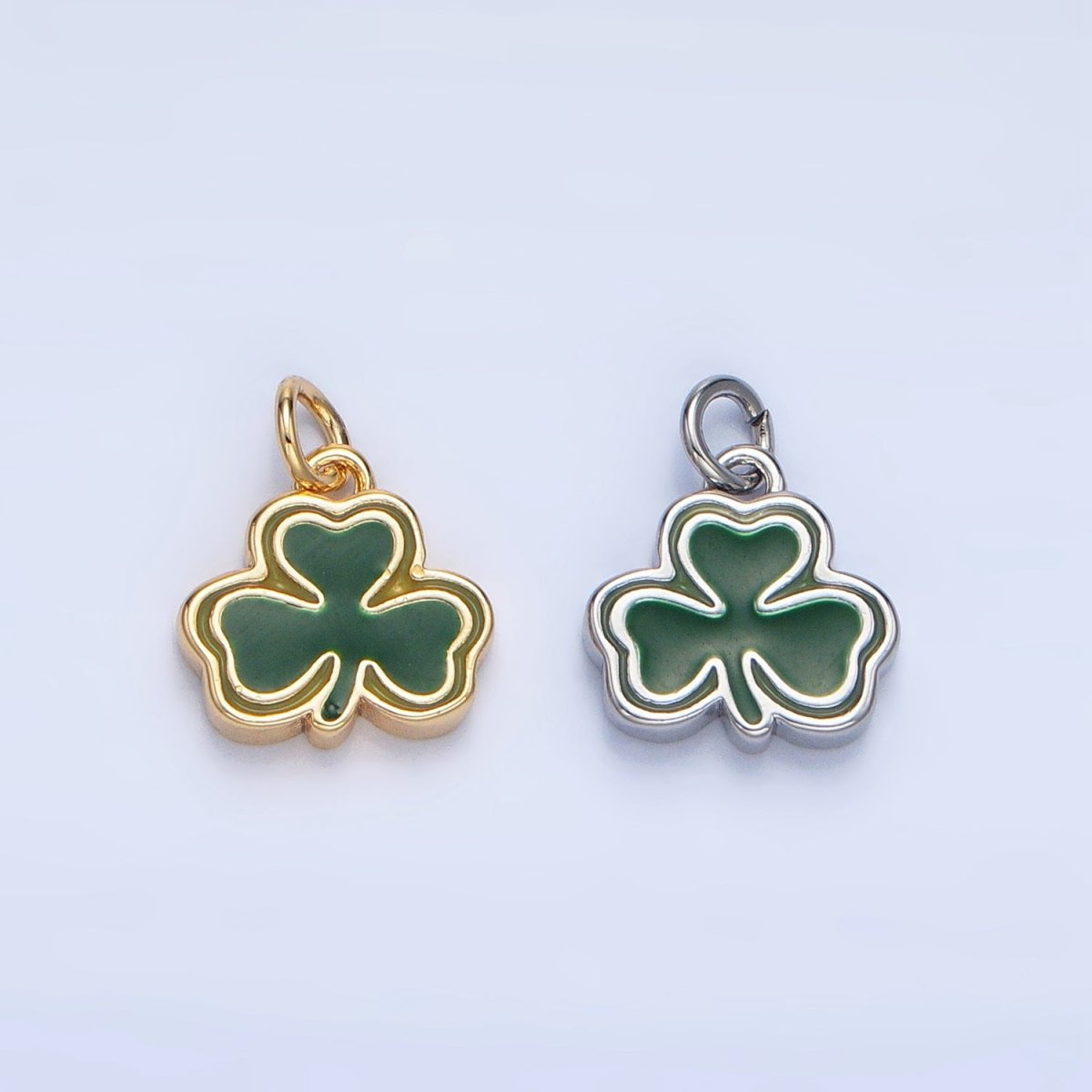 24K Gold Filled Green Enamel Clover Leaf Charm in Gold & Silver | N1322 - DLUXCA