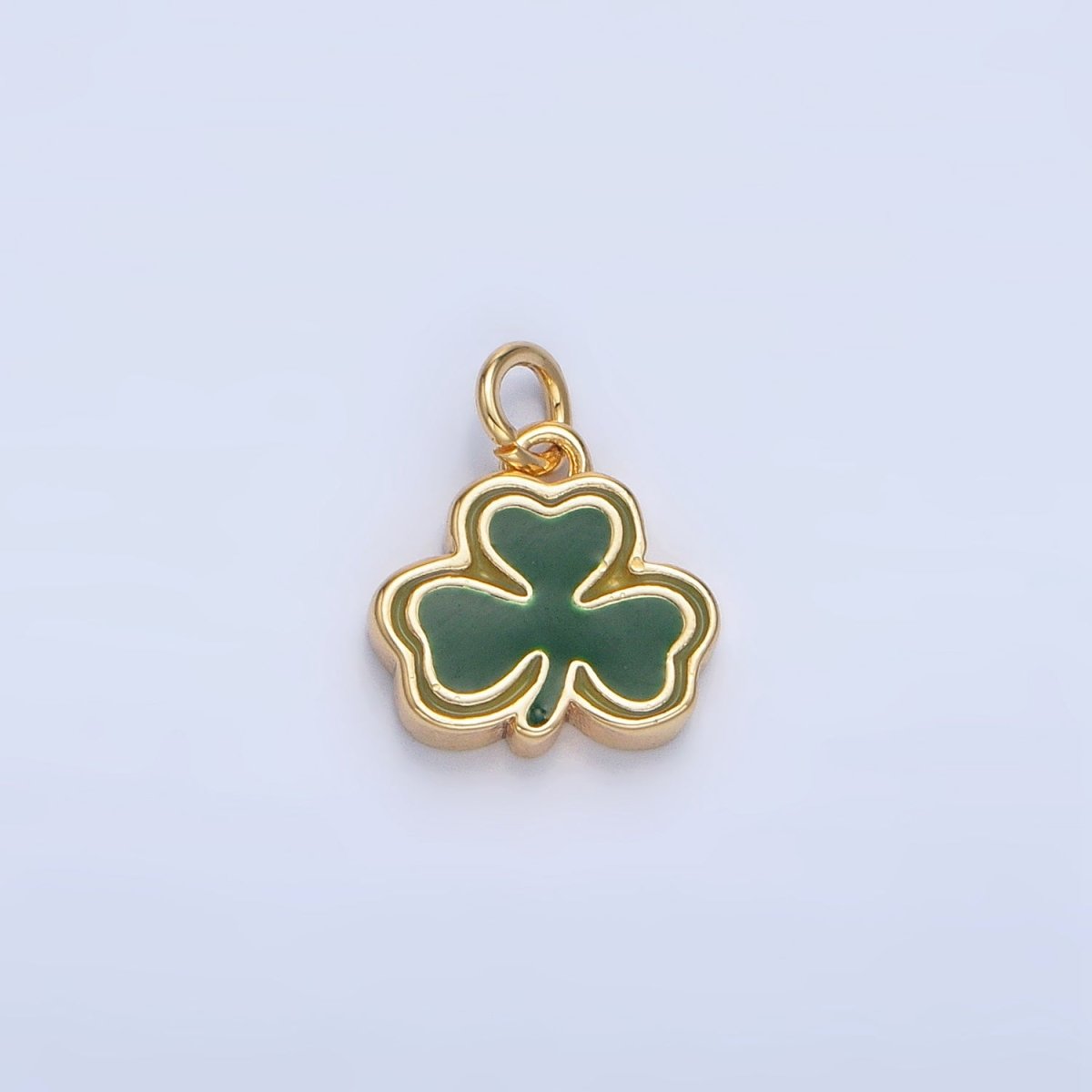 24K Gold Filled Green Enamel Clover Leaf Charm in Gold & Silver | N1322 - DLUXCA