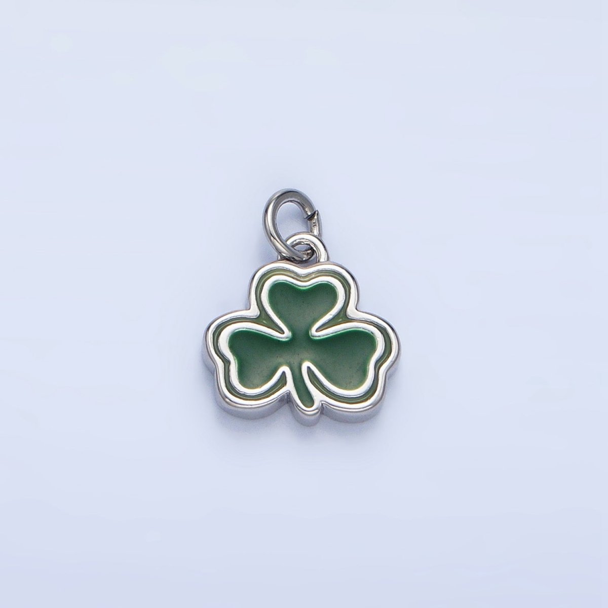 24K Gold Filled Green Enamel Clover Leaf Charm in Gold & Silver | N1322 - DLUXCA