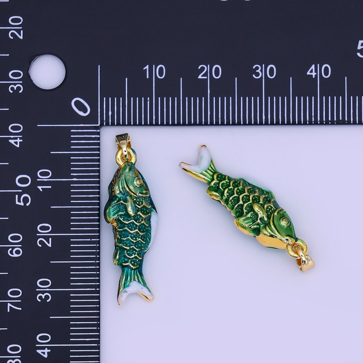 24K Gold Filled Green Enamel Mini Fish 3D Multidimensional Pendant | AH494 AH499 - DLUXCA