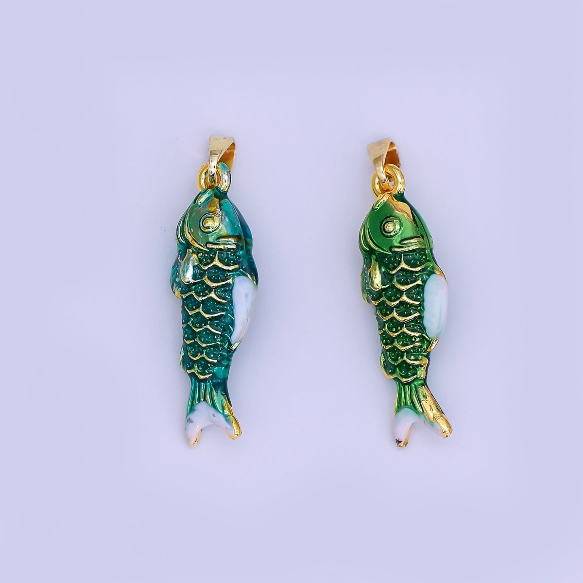 24K Gold Filled Green Enamel Mini Fish 3D Multidimensional Pendant | AH494 AH499 - DLUXCA