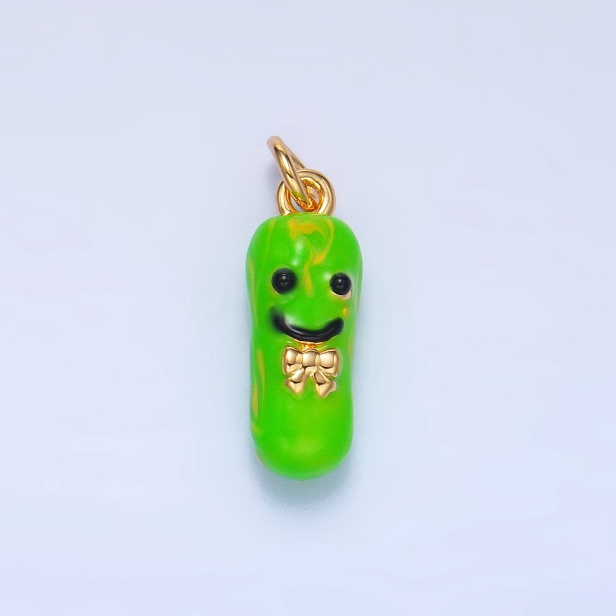 24K Gold Filled Green Enamel Pickle Bow Charm in Gold & Silver | W007 - DLUXCA