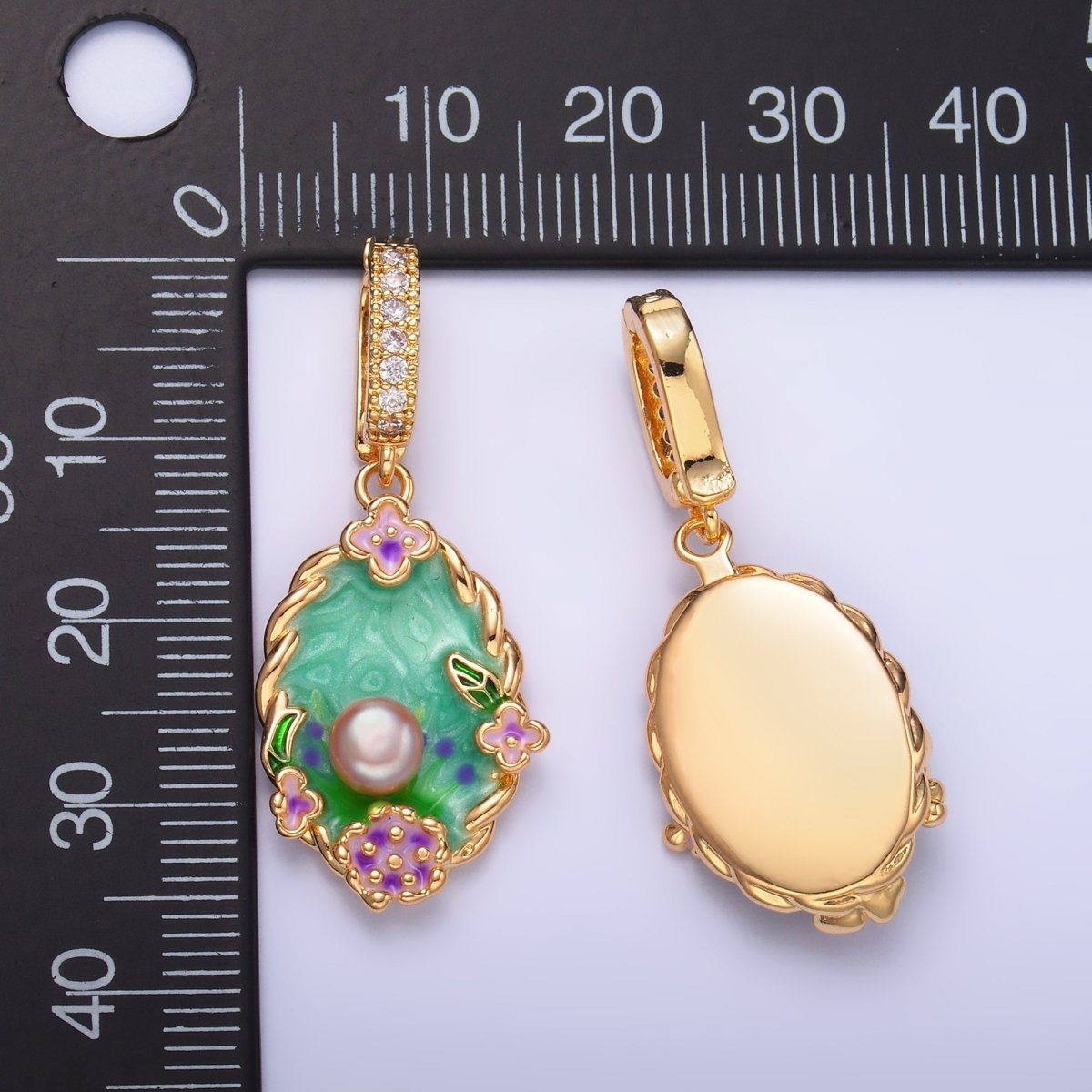 24K Gold Filled Green Floral Oasis Micro Paved CZ Snap Bail Pendant | AA1445 - DLUXCA