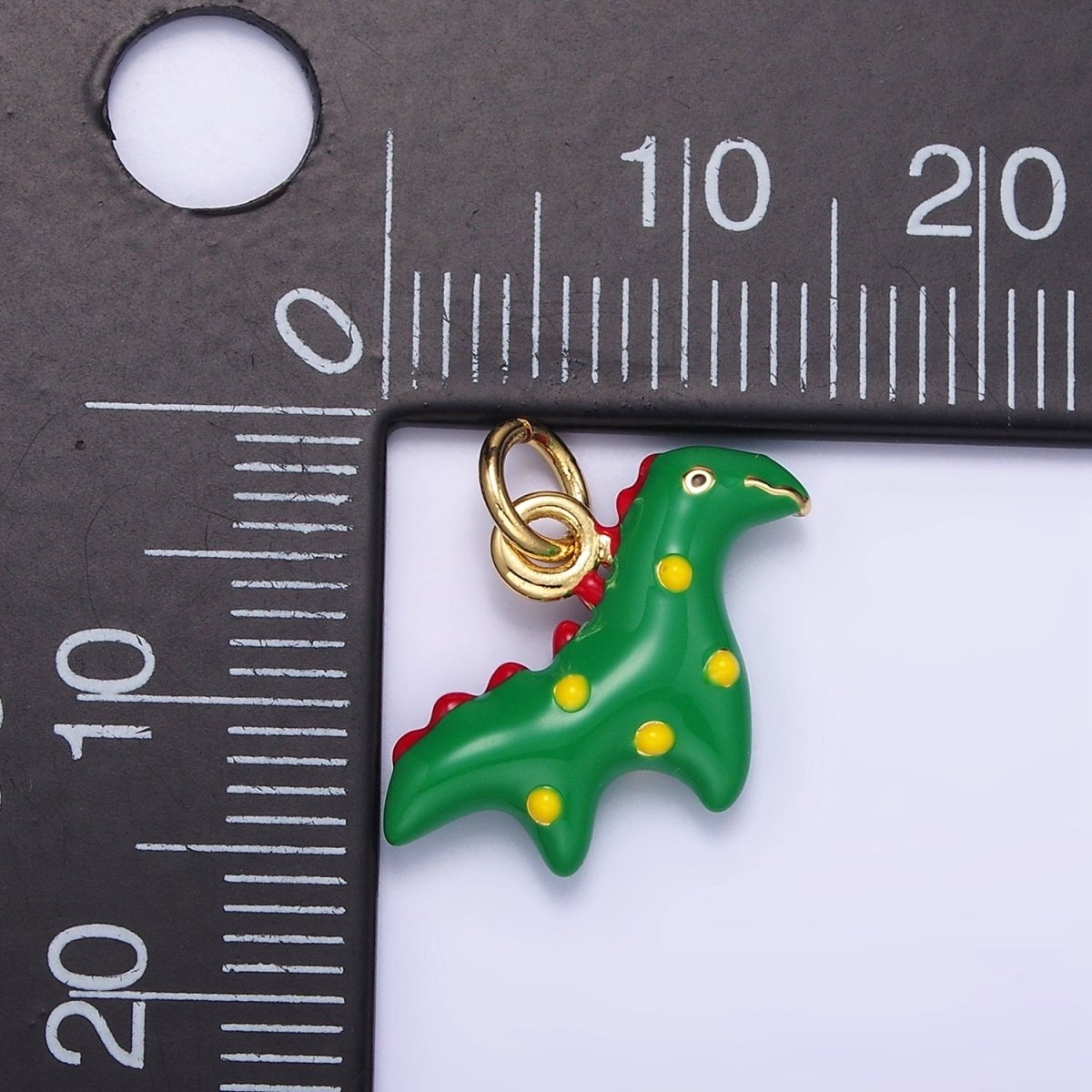 24K Gold Filled Green Jurassic Dinosaur Enamel Mini Charm | C879 - DLUXCA