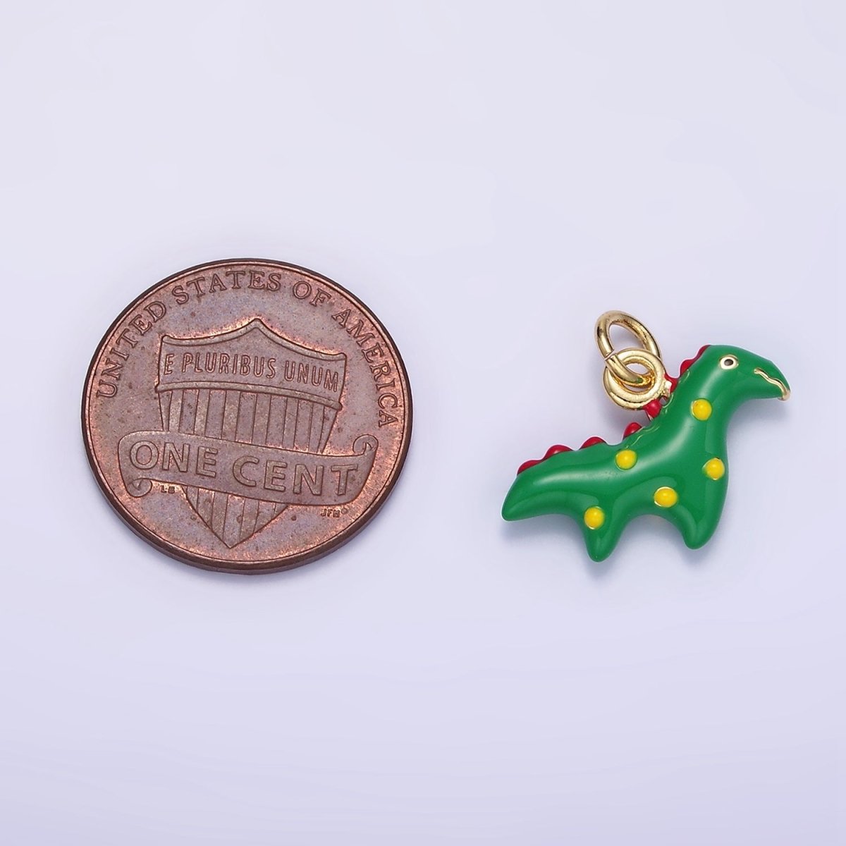 24K Gold Filled Green Jurassic Dinosaur Enamel Mini Charm | C879 - DLUXCA