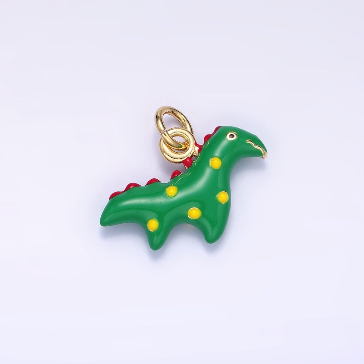 24K Gold Filled Green Jurassic Dinosaur Enamel Mini Charm | C879 - DLUXCA