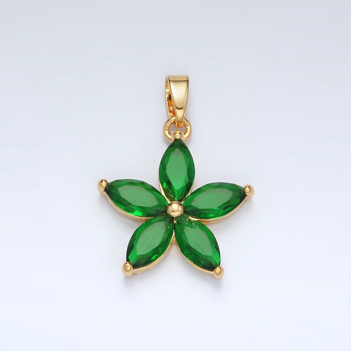 24K Gold Filled Green Marquise CZ Flower Pendant in Gold & Silver | AA1389 - DLUXCA