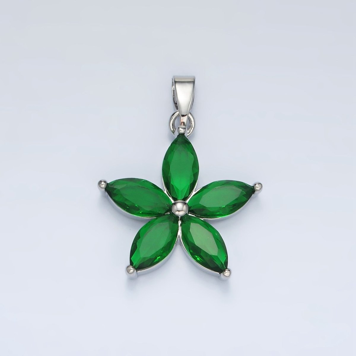 24K Gold Filled Green Marquise CZ Flower Pendant in Gold & Silver | AA1389 - DLUXCA