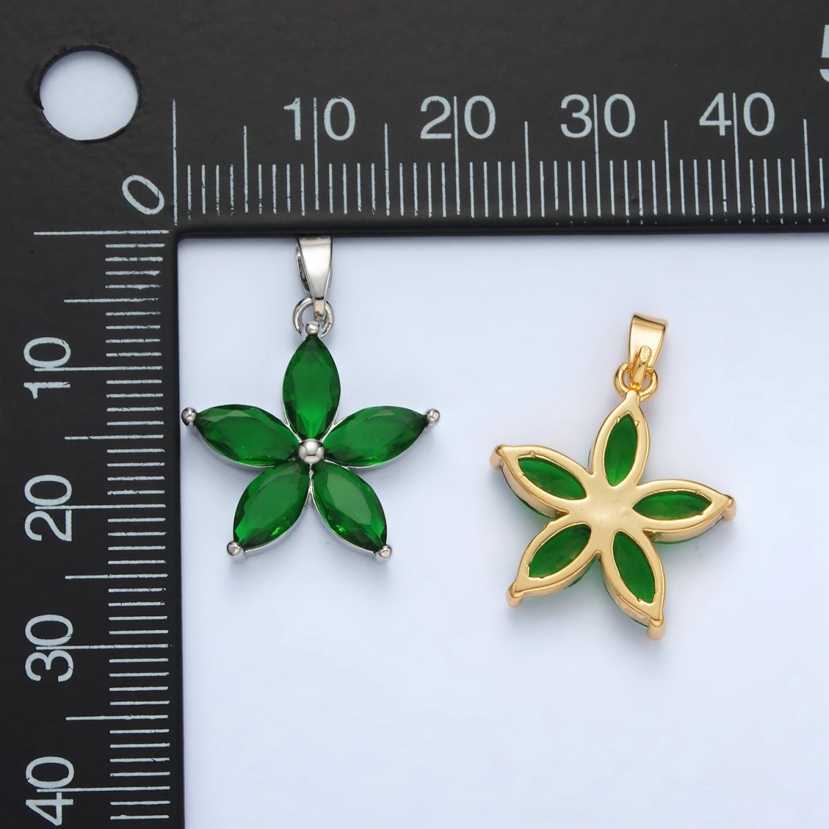 24K Gold Filled Green Marquise CZ Flower Pendant in Gold & Silver | AA1389 - DLUXCA