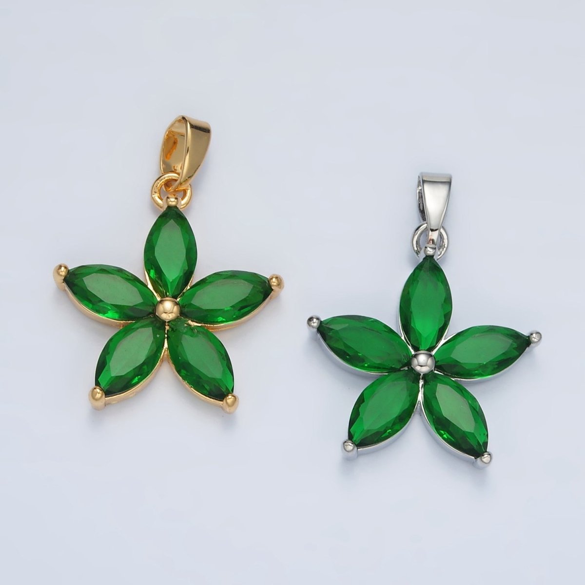 24K Gold Filled Green Marquise CZ Flower Pendant in Gold & Silver | AA1389 - DLUXCA