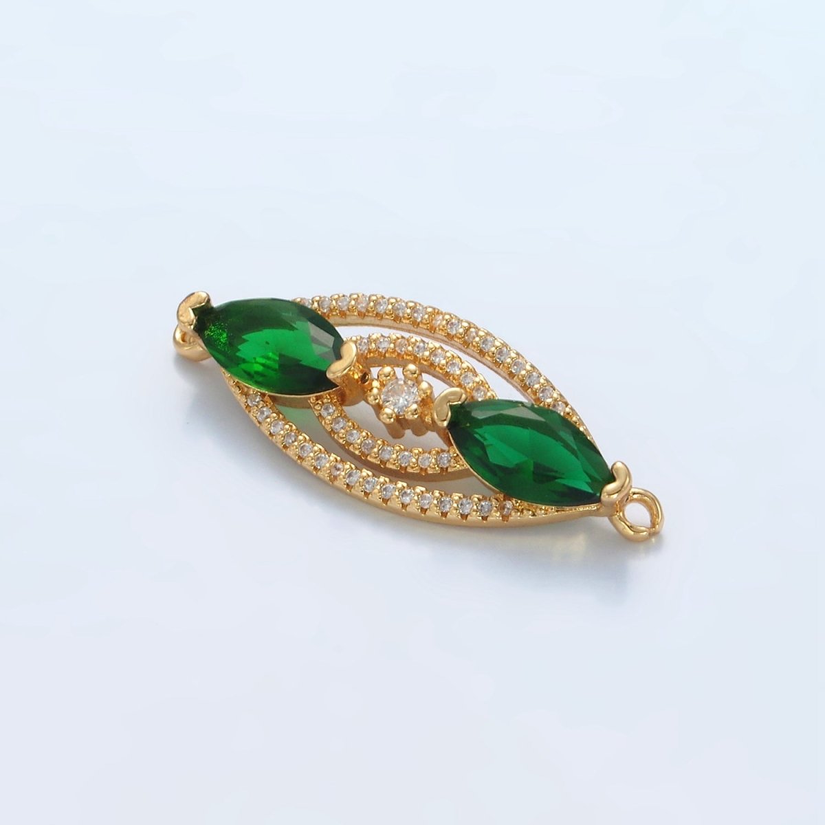 24K Gold Filled Green Marquise CZ Micro Paved Multiple Band Sphere Connector | G311 - DLUXCA