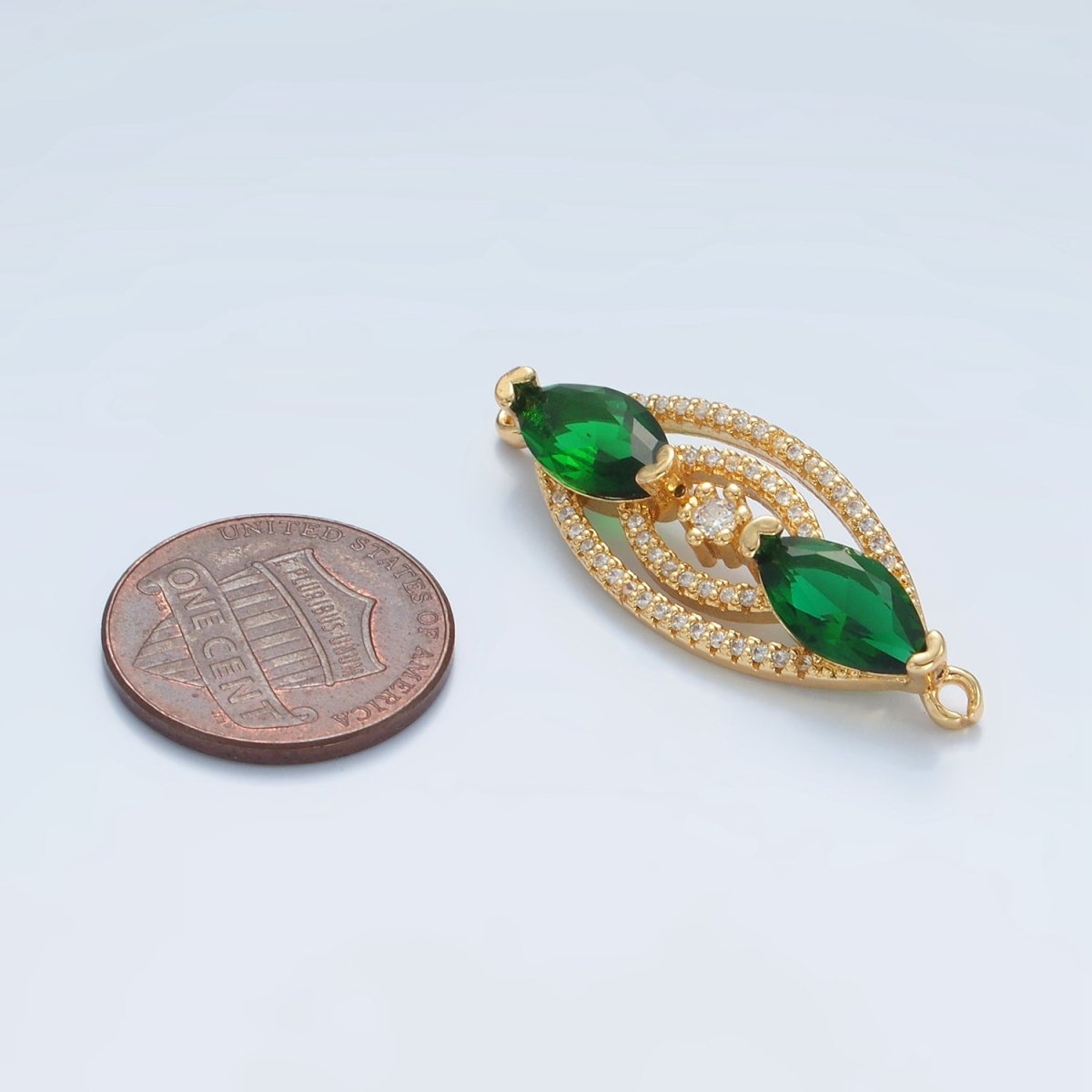 24K Gold Filled Green Marquise CZ Micro Paved Multiple Band Sphere Connector | G311 - DLUXCA